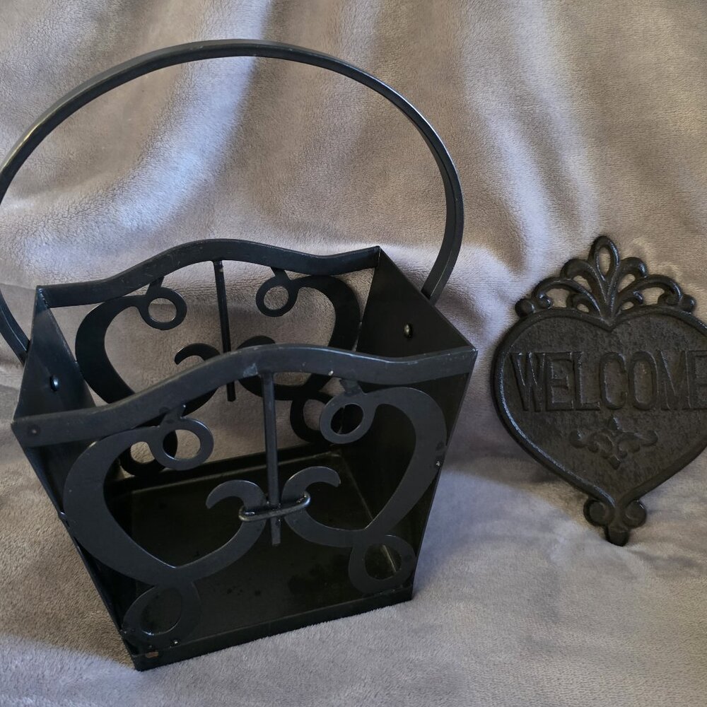 Metal Heavy Basket & Cast-Iron Trivet